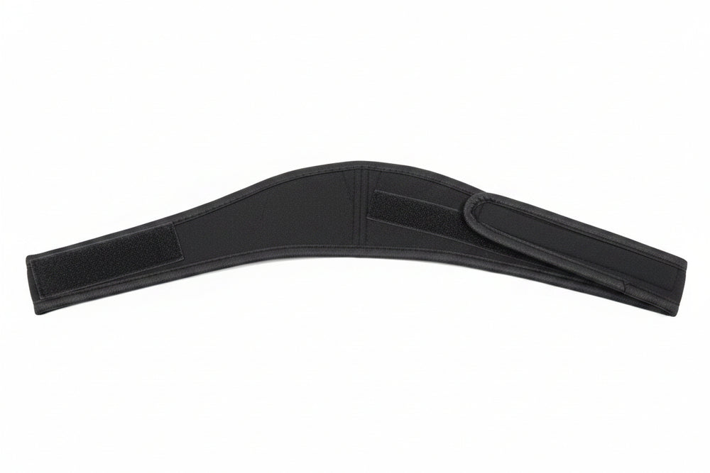 A black fabric strap with velcro