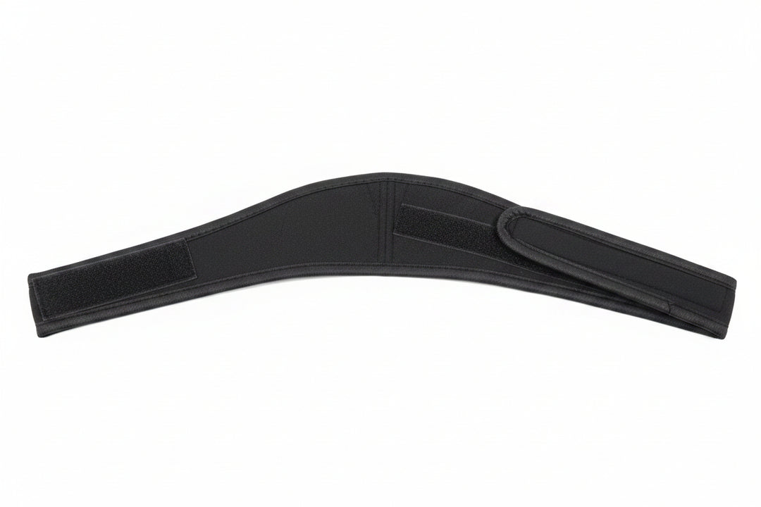 A black fabric strap with velcro