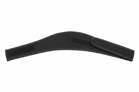 A black fabric strap with velcro