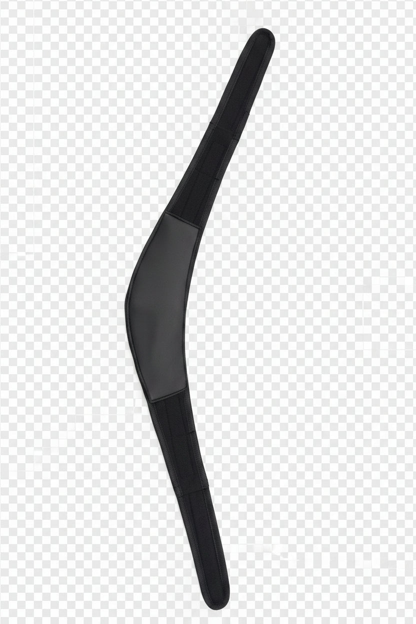 A black fabric strap laid out to show full length