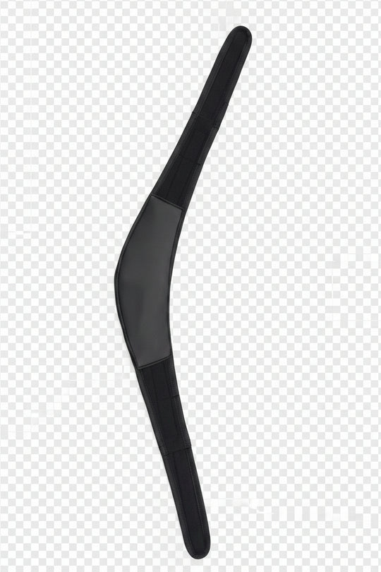 A black fabric strap laid out to show full length